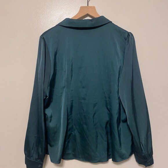 Elegant Collar Blouse Long Sleeve Work Office Satin Button Down Shirt - Picture 4 of 7